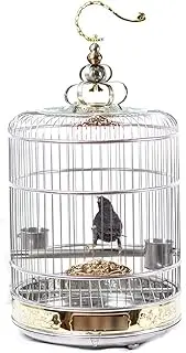 Bird Cage Golden Pure Stainless Steel Bird Cage Large Parrot Myna Round Bird Cage Rabbit Handle Bird Cage for Parakeet Love Bird Ornamental Cage Bird Cages