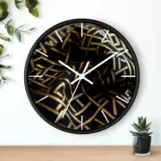 Gold Noir - Wall Clock (10") | Geometric Lines | Modern Black Gold Design