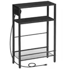 Small Narrow Side Table with Charging Station, Skinny End Table for 1 Black