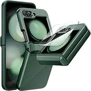 Doeshine for Samsung Galaxy Z Flip 5 Case with Hinge Protection & Built-in Screen Protector, Slim Fit Non-Slip Stylish Texture Shockproof Rugged Phone Protective Cover for Galaxy Z Flip 5 (Green)