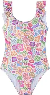 [Gottex] Kids Under The Sea Square Neck Ruffle One Piece Swimsuit Chlorine Fade Resistant and Built-in UPF UV Protection