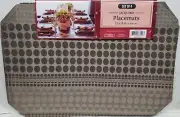 Set of 4 Same Fabric Jacquard Kitchen Placemats (12"x18") CIRCLES ON BROWN, CV