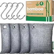 Innmily Activated Charcoal Odor Absorber, Large, 4x200g with Hooks, Natural Odor Eliminator for Strong Smells, Bamboo Charcoal Air Purifying Bags, Smoke Absorbers