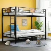Sha Cerlin Metal Twin Size Bunk Beds Frame with Stairs & Full-Length Guardrail f
