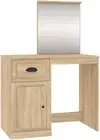 Modern Dressing Table with Functional Mirror and Spacious Storage - Brown Sonoma