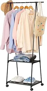 Clothes Rack with Shelves - Portable Garment Rack with Storage Heavy Duty on Wheels. Rod to Hang Clothes and Extensions for Hats & Bags. Perfect for Ironing, Laundry Room, Bedrooms, Hallway & Entryway