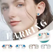 Womens Opal Cutout Elephant Stud Earrings Cute Animal Earrings Gift For Girls