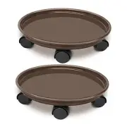 2 Pack of 14 inch Rolling Plant Pallet Caddy with 5 Wheels, Round Flower Brown