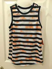 Wonder Nation Boys Tank Top X-SMALL (4-5) Blue Stripe W Orange Tie Dye New