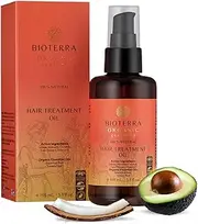 BIOTERRA Organic Hair Oil for Hair Growth & Scalp Treatment - Enriched with Castor Oil - Coconut and Sweet Almond & Jojoba & Avocado Oils for Strong and Frizz-Free & Nourished Hair (100ml)