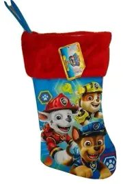 Paw Patrol Red Furry top Christmas Stocking New 16 inch Paw Shield Logo