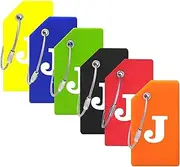 [JORICUTY] 6 Colorful Unique Silicone Initial Luggage Tags Identifiers for suitcases with Labels Durable Steel Loop Baggage Handbag（J）