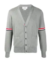 Thom Browne 4-Bar Stripe V-Neck Cardigan 1,2,3,4,5 light gray
