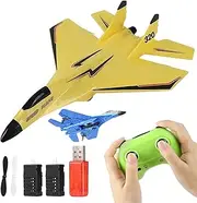 New Remote Control Wireless Airplane Toy, 2.4ghz Rc Remote Control Fighter Model, Rc Plane, Outdoor Drop-Resistant Foam Rc Air Planes Fighter Jet for Adults Kids (Yellow-Dual Power)