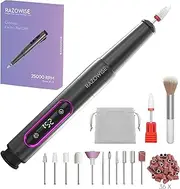 Cordless Nail Drill Electric File: Professional for Acrylic Gel Powder Nails Portable Nail Drill for Manicure Pedicure Nail Efile 5 Speeds 12 in 1 with LED Display Rechargeable, Grey