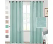 Natural Linen Semi Sheer Curtains for Bedroom Living Room, Eyelets Window Curtain Drapes Light Filtering Grommet Classic Curtains 2 Panels - Sea Mist