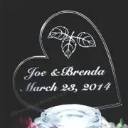 Fall Leaves LED Lighted Wedding Cake Topper Side Heart Acrylic Custom Engraved