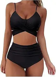 [Generic] Swim Suit Shorts Swimsuit High Bikini Set Bathing Waist Women Soild Sexy Print Push Up Swimwear Swimwears Tankinis Set Womens Board Shorts Set for Swimming