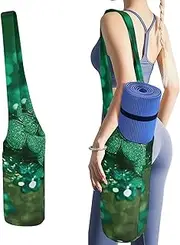 JKLQWH Green Sparkly Spring Printed Yoga Mat Bag Long Tote with Pockets for Your Yoga Accessories Exercise Yoga Mat Carrier Holder Multi-Functional Storage Bag Holds Most Pilates Mats