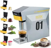 4 In 1 Single Server Coffee Maker, Mini Coffee Machine for Nespresso Original/K cups/Dolce Gusto Original/Ground Coffee, 19 Bar Espresso Machine Fit for Home Office, Grey