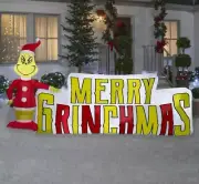 9 FT GRINCH MERRY CHRISTMAS SIGN Airblown Lighted Yard Inflatable