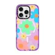 iPhone 16 Pro Impact Case MagSafe Compatible Transparent Floral Pastel Colors 70s Retro Flower Power