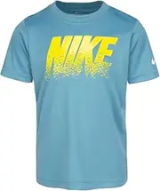 [Nike] Boy`s Short Sleeve Swoosh Graphic T-Shirt (Cerulean(86G212-U3E)/Yellow, 4)