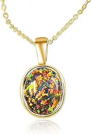 [HEART'S ART A HIDDEN ART OF LOVE] Heart’s Art Australia Sterling Silver necklace ladies birthstone Opal Pendant necklace bezel 12x10mm Created Opal Necklace womens chain Opal jewellery for women gift Birthday