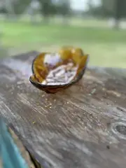Anchor Hocking - Amber Glass Oval Pebble Leaf Glass Jewelry/Snacks Vintage