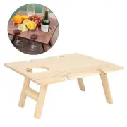 Portable Wooden Picnic Table Outdoor Folding Desk Fruit Snacks Tray Holder