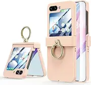 [ELEPIK] for Samsung Flip 6 Case with Hinge Protection, Samsung Galaxy Z Flip 6 Case with Ring Kickstand [Back Window Screen Protector] Protective Cover for Samsung Galaxy Z Flip 6 5G, Pink