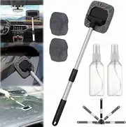 Windshield Window Cleaner Tool, 2024 New Windshield Magnetic Car Window Cleaner, Expandable Car Window Cleaner with Reusable Microfiber Pads and Spray Bottles, Car&Home Window Cleaning Supplies (1set)