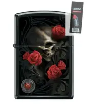 Zippo 7693 Anne Stokes Skull and Red Roses Lighter + FLINT PACK