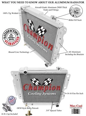 Atom Champion 3 Row Radiator-1987-2004 Jeep Wrangler YJ Chevy V8 Conversion (for: Jeep)