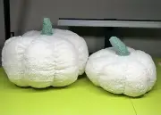 NWOT Set/2 Ivory Cream Stuffed Puffy Soft Fabric Pumpkins Year Around Home Decor
