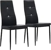 Dining Chairs 2 pcs Black Faux Leather,Modern Dining Chairs with Crystal Accents and Ergonomic Support (Black, Set of 2) Dining Furniture, Dining Chairs