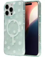 ZAGG Milan Snap Case for iPhone 16 Pro Max - White Floral Design on Green Tra...