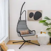 Costway Hammock Wicker Chair Hanging Swing Chair Heavy Duty w/Stand & Cushion Porch Backyard Home Grey