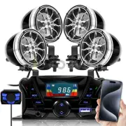 Bluetooth Motorcycle Stereo Chrome 4 Speakers Audio Music System Scooter Radio