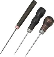 FMHXG 3PCS Handmade Leather Gourd Handle Awl Wooden Handle Awl Single Awl Gourd Awl Long Awl Scratch Awl Tool Shoe Repair Awl for Sewing Handmade Marking Layout Threads Removing Threads