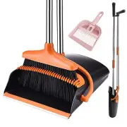 Broom and Dustpan Set with Long Handle for Home Kitchen Lobby Office Garage