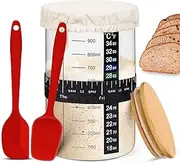 Sourdough Starter Jar Kit with 35 Oz/1000 ml Sourdough Bread Baking Supplies with Thermometer, Feeding Date Band, Silicone Scraper, Silicone Spoon Cloth Cover & Wood Lid, Wide Mouth Dough Starter Jar