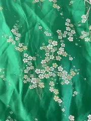 Vintage Jacquard Fabric Green Silver Cherry Blossom 2-7/8 yd x 45"