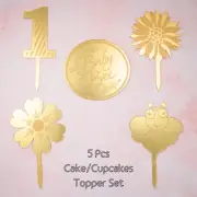 Gold Bee-Themed 5-Piece Cake or Cupcake Topper First Birthday Decoration