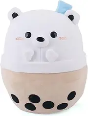 Polar Bear Boba Plushie - 10 Inches Ice Bubble Milk Tea Asian Comfort Food Soft Plush Toy Stuffed Animal - Kawaii Cute Japanese Anime Style Gift