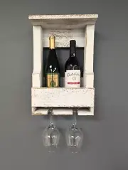 Wall Mount Wooden Wine Rack - Amish Made 2 Bottle Holder with Glass Hanger