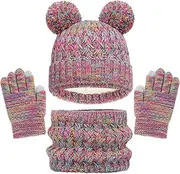 [Enwokran] Kids Winter Beanie Hat Scarf and Touchscreen Gloves Set,Fleece Lining Beanie Hat Knit Gloves Neck Warmer for Children 2-8