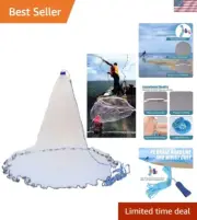 Premium 5ft Folding Fishing Cast Net with Zinc Weights & Quick Seal Technology
