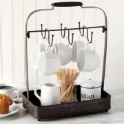 Farmhouse Coffee Cup Mug Rack Holder Tray Organizer Hooks Storage Kitchen BLACK
