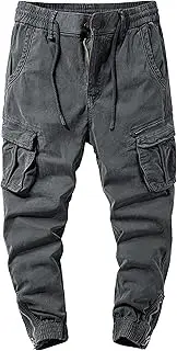 [Generic] Men's Military Ripstop Jogger Trouser Workout Classic Male Jean Leg Multi Pockets Cargo Button Pants, Grey 5, Large